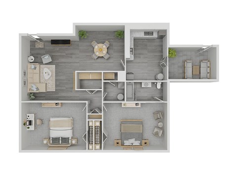 Floor plan for 2 beds, 2 baths, 1020 sqft